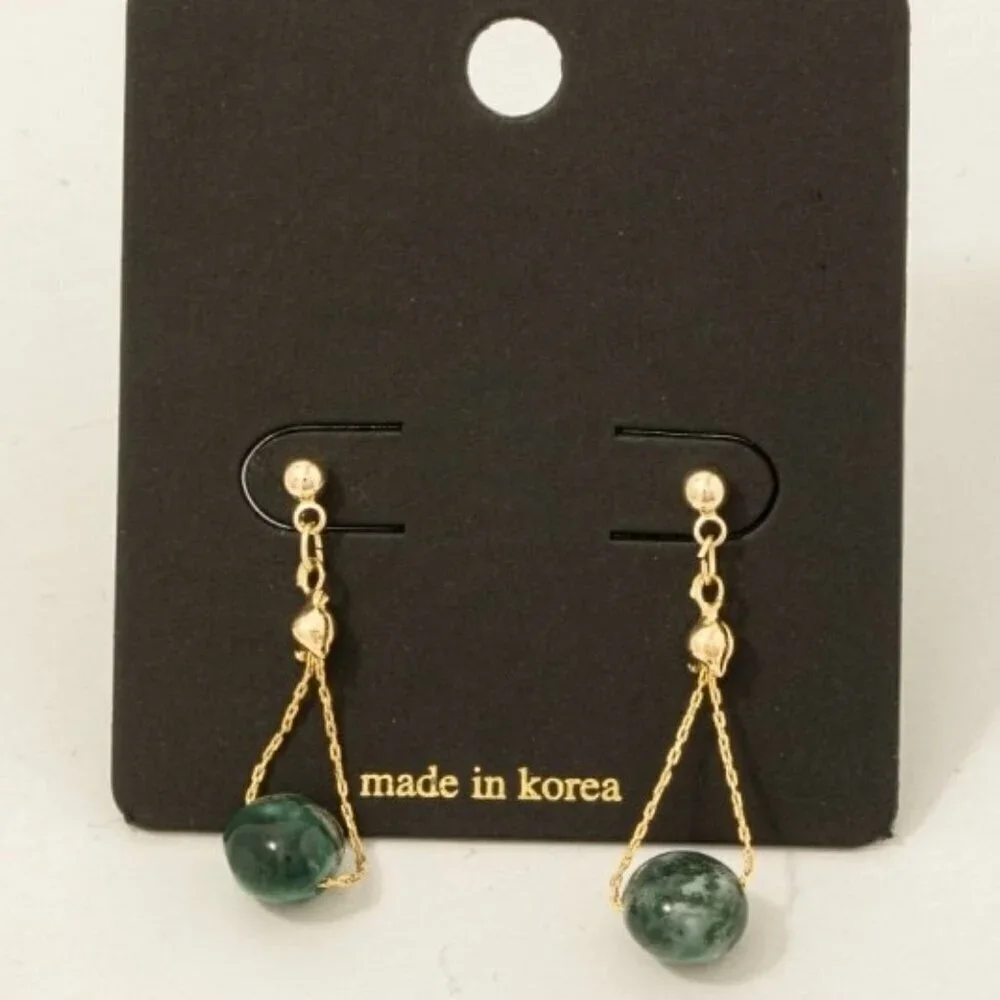 1 LEFT!! CLARA GREEN SEMI PRECIOUS STONE DROP EARRINGS